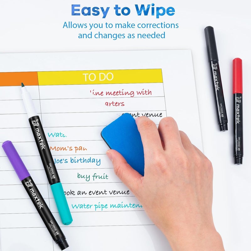 maxtek Dry Erase Markers Ultra Fine Tip, 0.7mm, Low Oror, Extra Fine Point Dry Erase Markers for Planning Whiteboard, Calendar Boards, 6 Count - Image 5